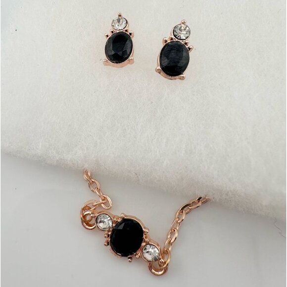 Pretty Black Sapphire & Crystal Necklace & Earrings Set with Rose Gold Overlay - Picture 7 of 13